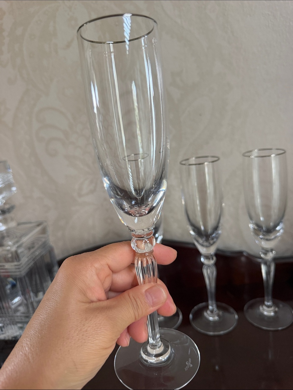 9 3/8” Set of 4 Vintage discontinued Waterford Carleton platinum Fluted Champagn - Picture 4 of 9